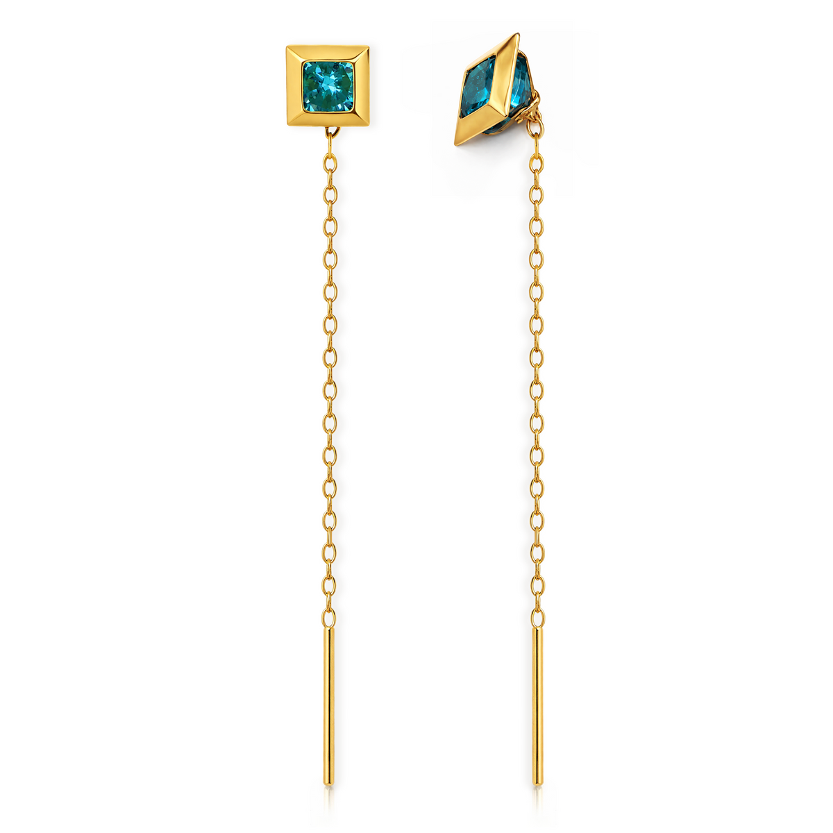 22K Gold Blue Stone Sui Dhaga Earrings