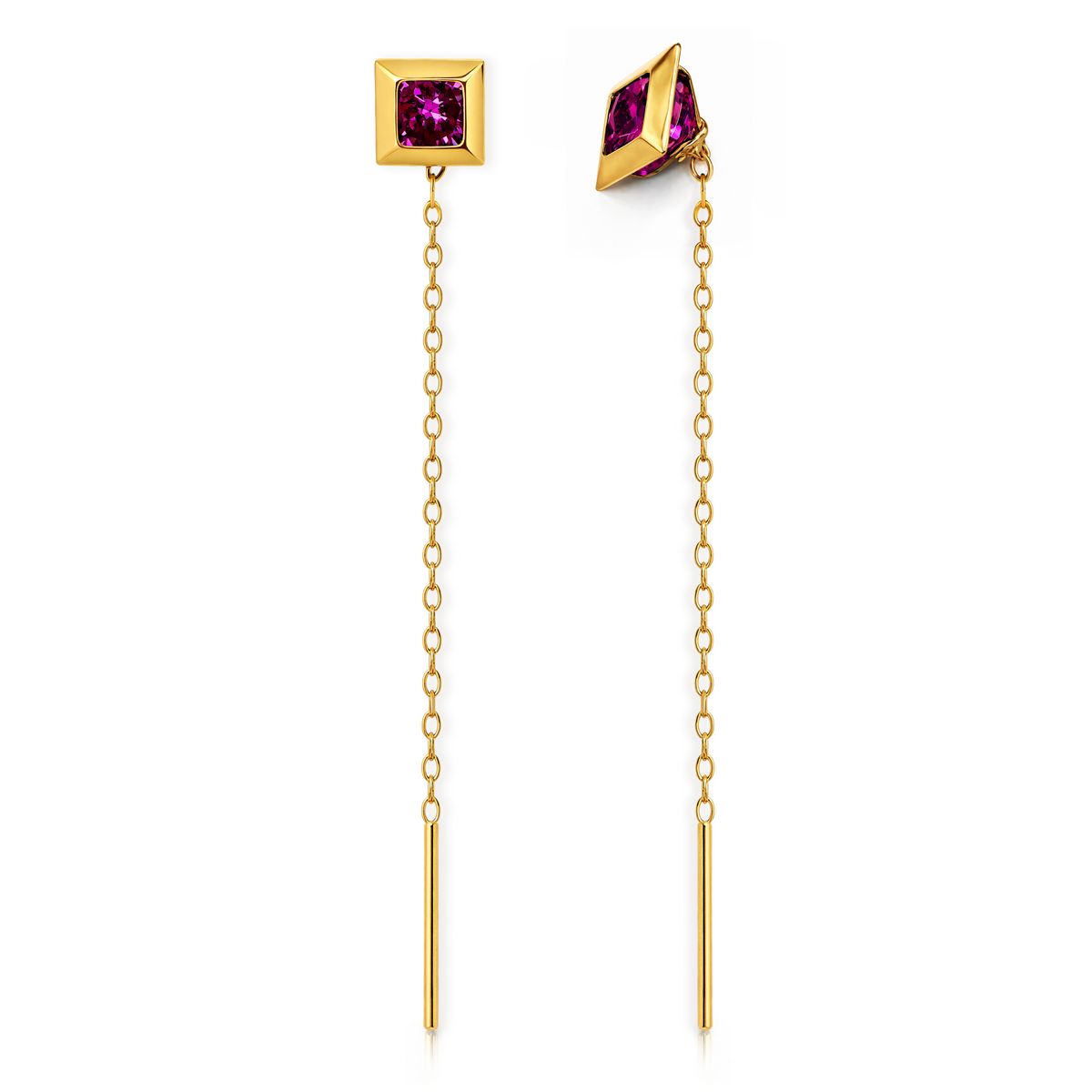22K Gold Pink Stone Sui Dhaga Earrings