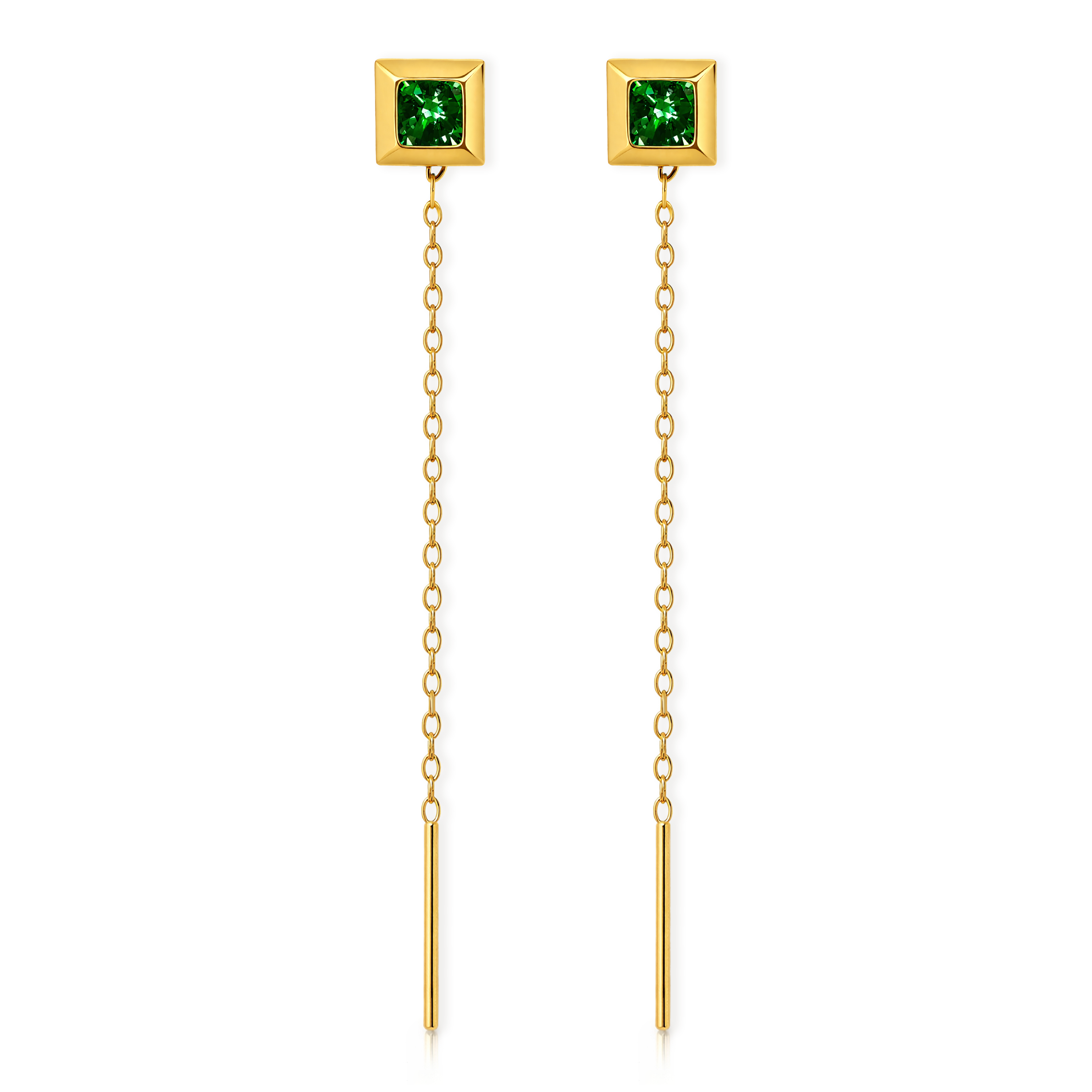 22K Gold Green Stone Sui Dhaga Earrings