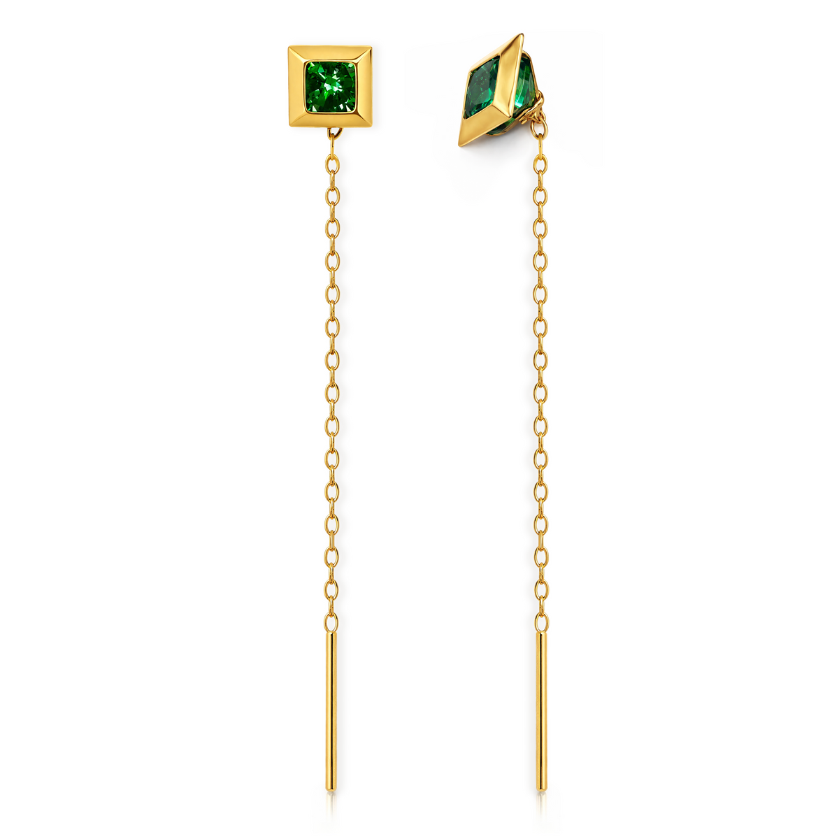 22K Gold Green Stone Sui Dhaga Earrings