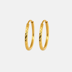 22K Gold Diamond Cut Hoop Earrings