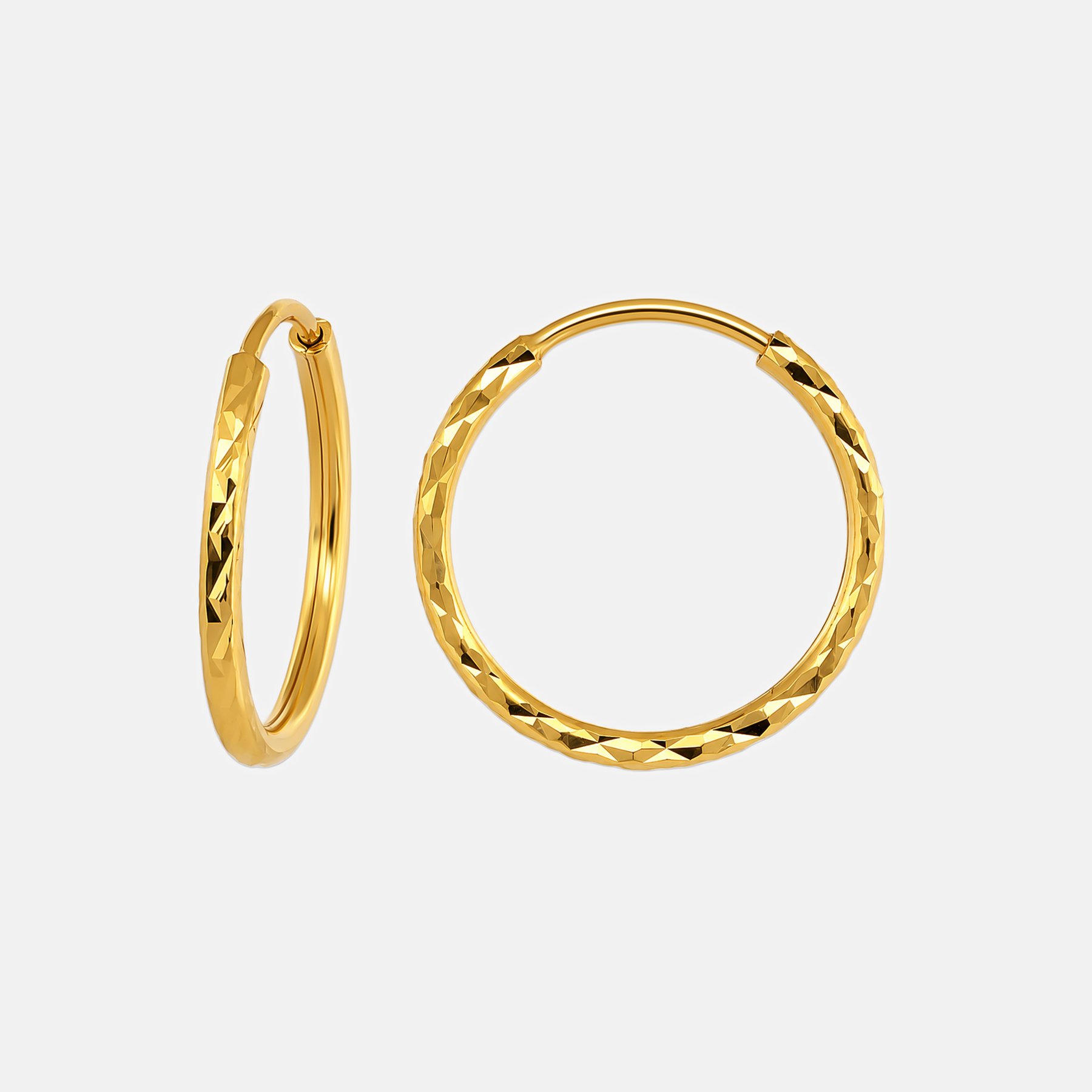 22K Gold Diamond Cut Hoop Earrings
