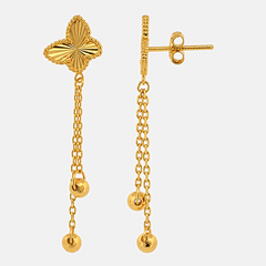 22K Gold Clover Chain Drop Earrings
