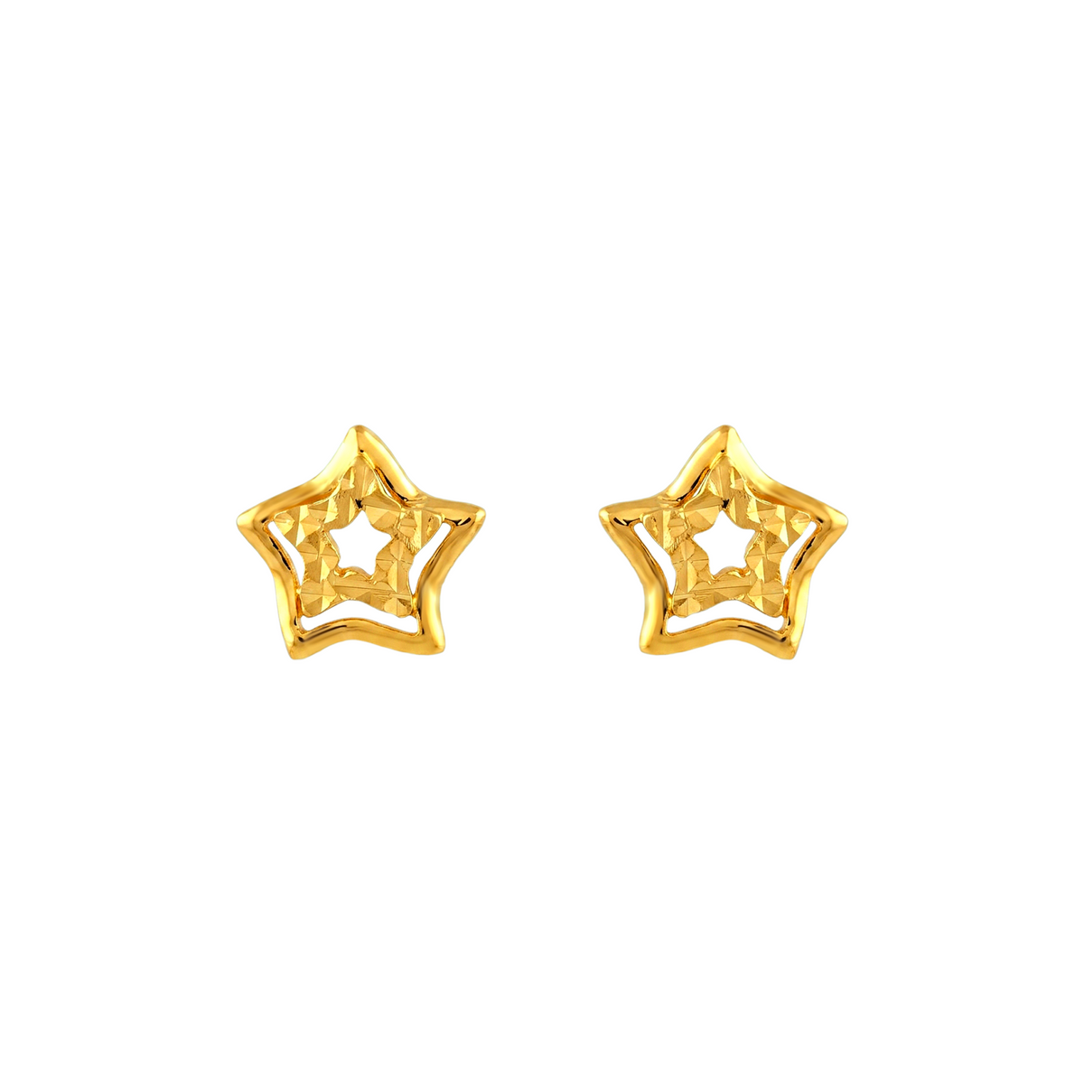 22K Gold Double Star Stud Earrings