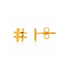 22K Gold Hashtag Stud Earrings