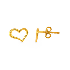 22K Gold Open Heart Stud Earrings
