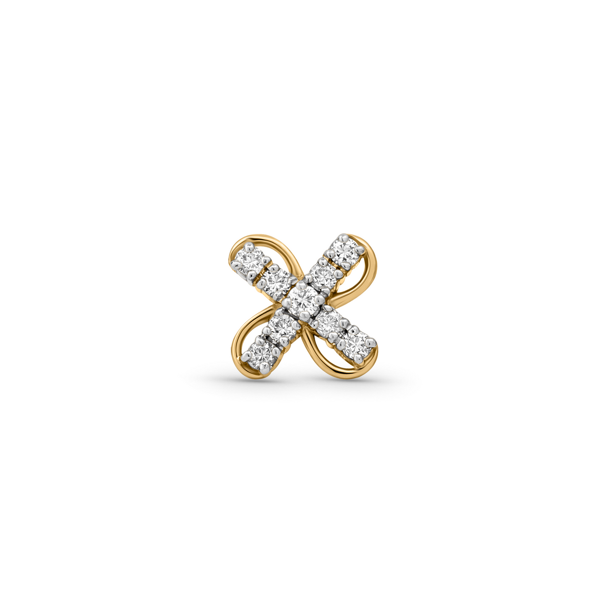 18K Gold Diamond Cross Petal Nose Pin