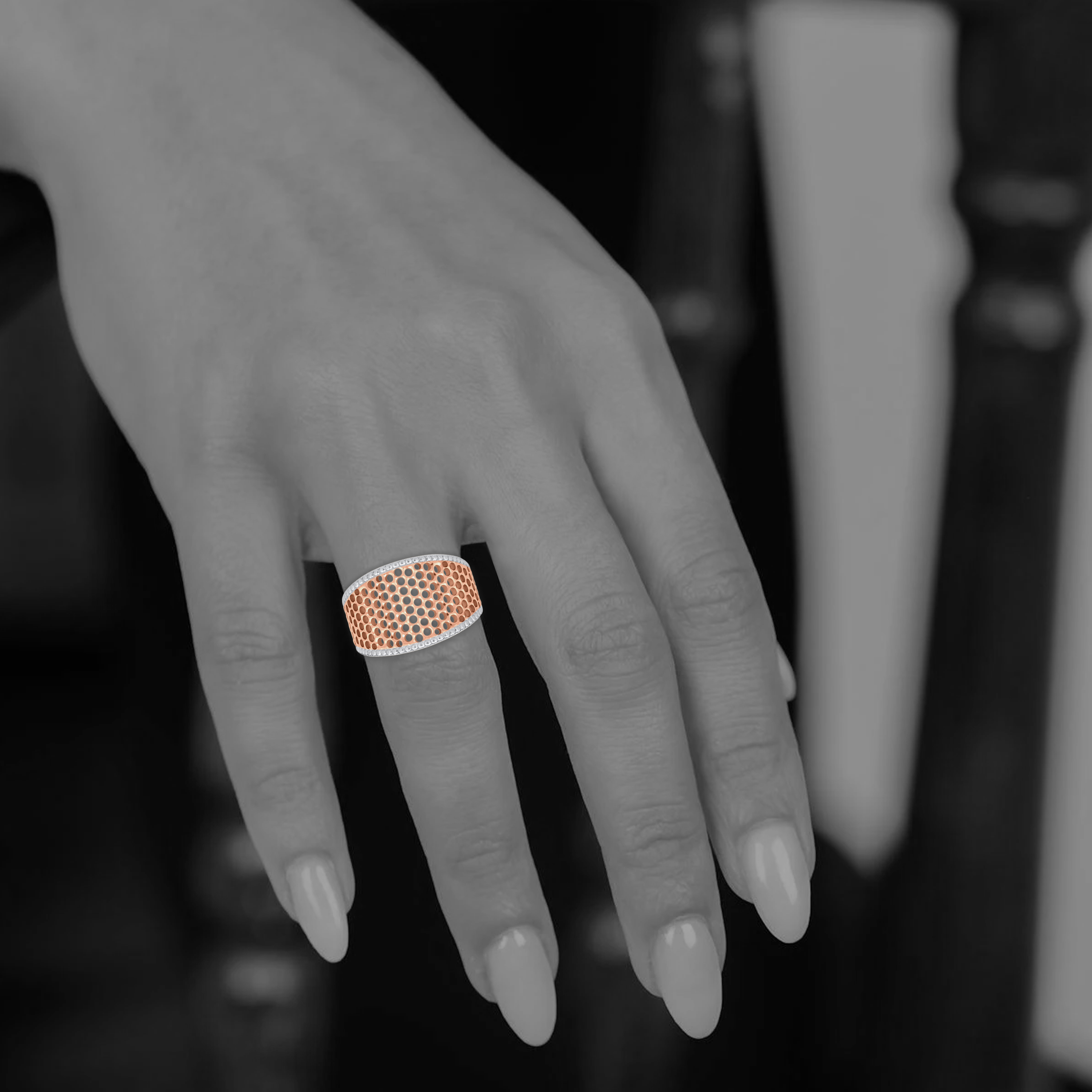 22K Gold Honeycomb Rose Ring