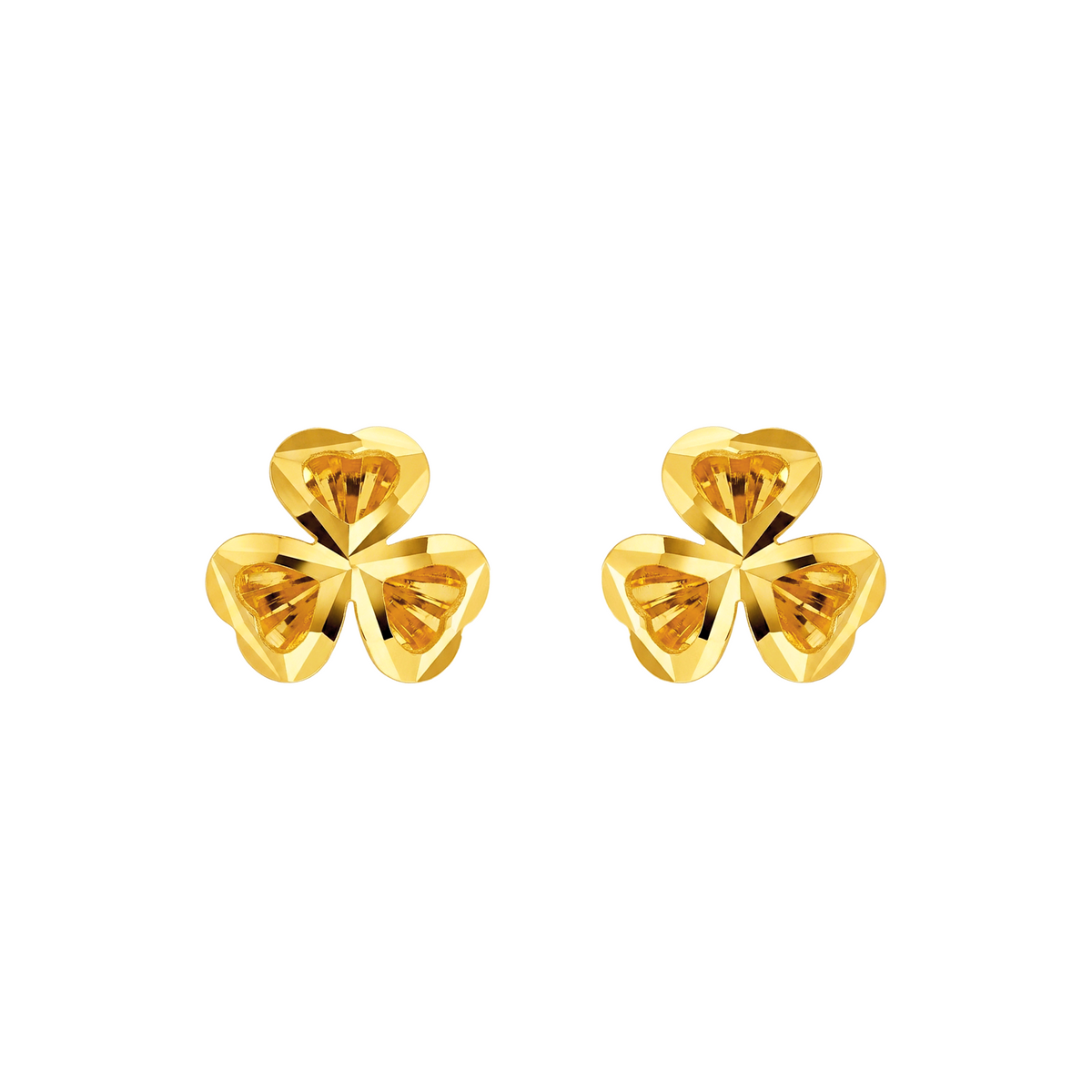 22K Gold Heart Leaf Clover Stud Earrings