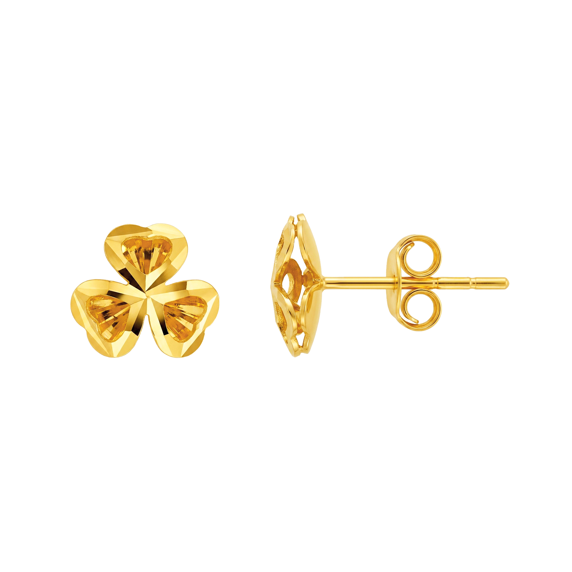 22K Gold Heart Leaf Clover Stud Earrings