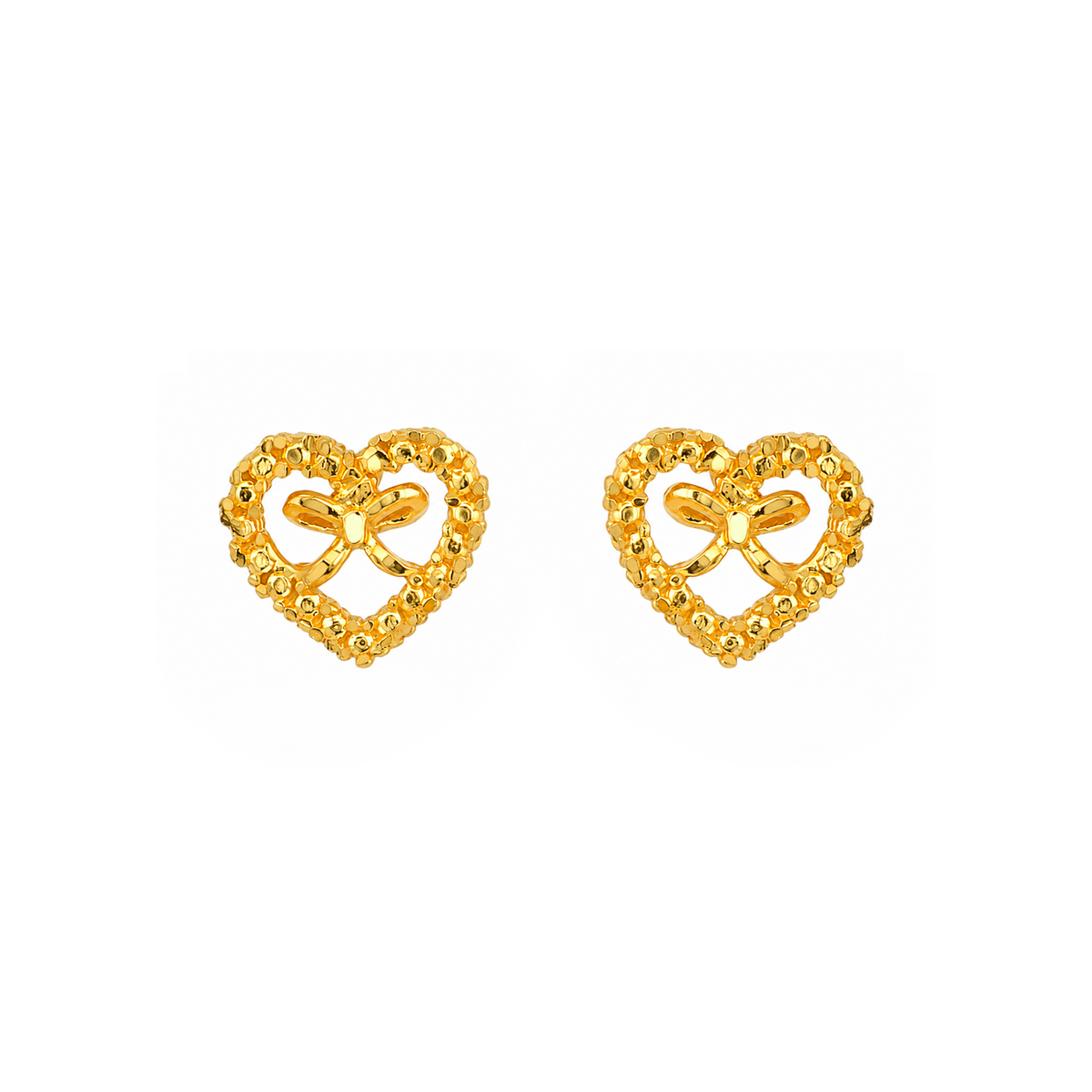 22K Gold Bow Heart Stud Earrings