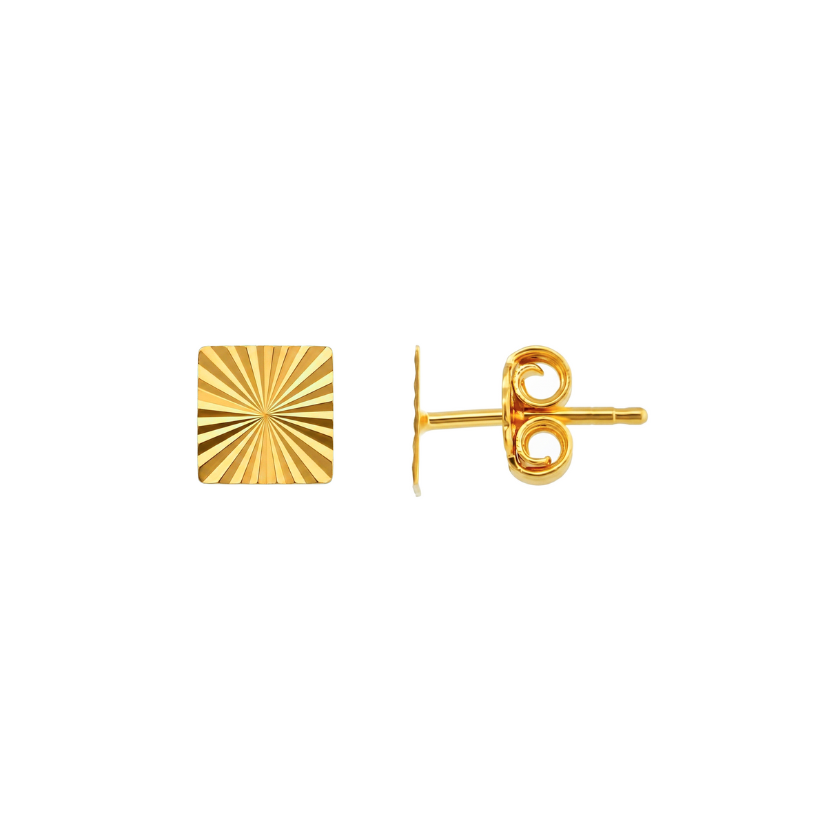 22K Gold Sunburst Square Stud Earrings