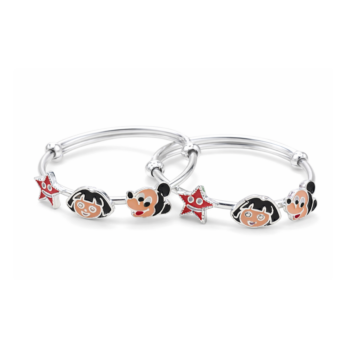 Silver Cartoon Charm Baby Kadas - Set of 2