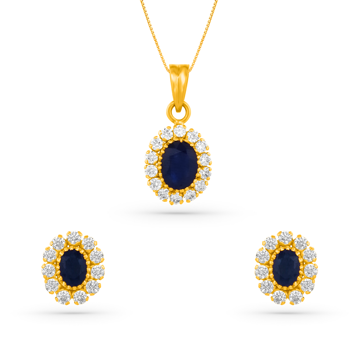 22K Gold Royal Neelam Pendant with Earrings Set