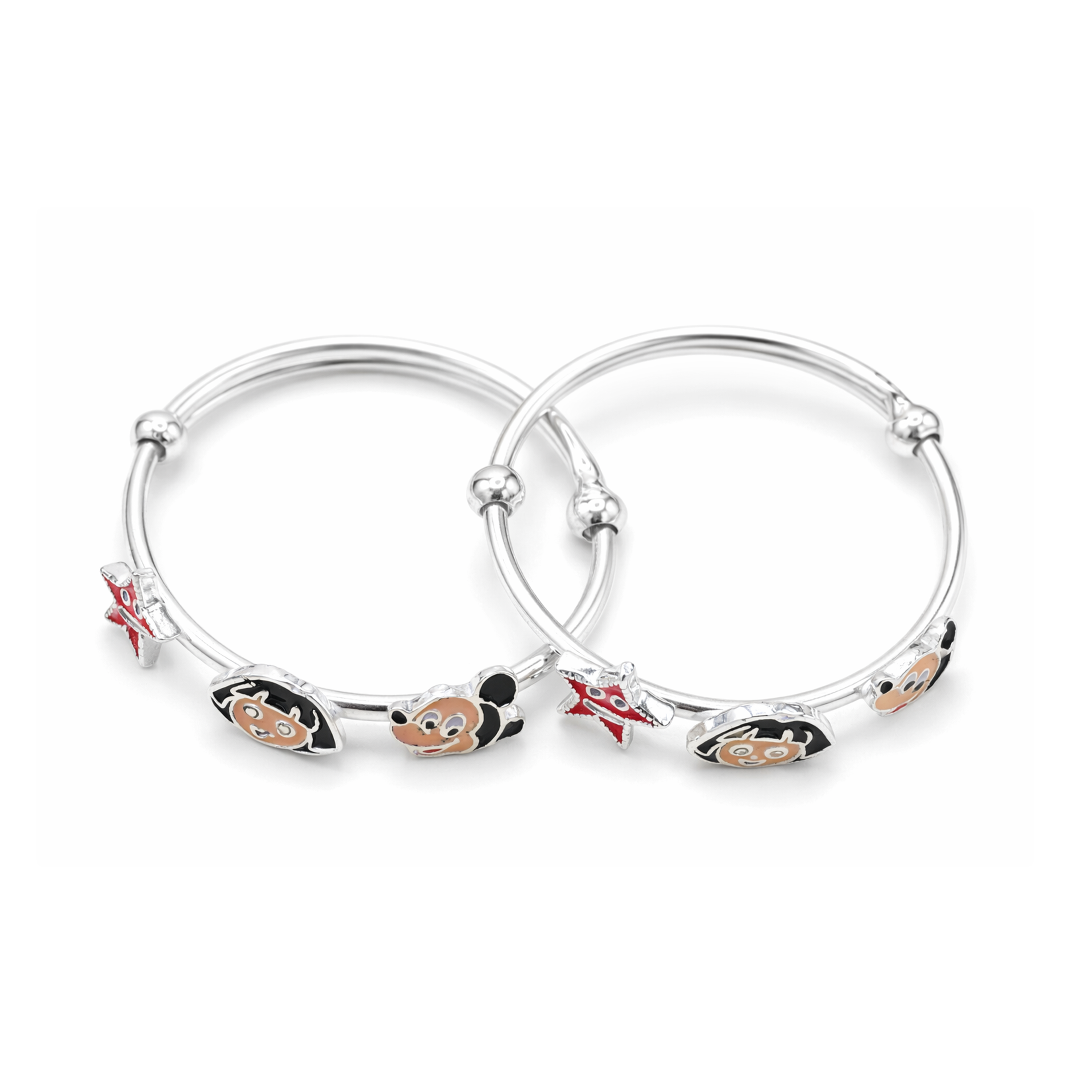 Silver Cartoon Charm Baby Kadas - Set of 2