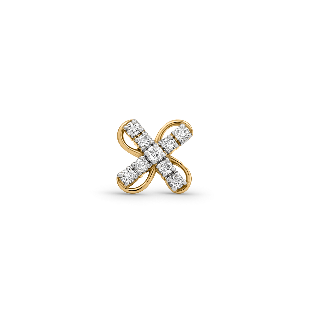 18K Gold Diamond Cross Petal Nose Pin