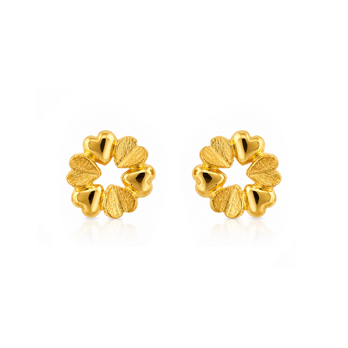22K Gold Heart Petal Floweral Stud Earrings