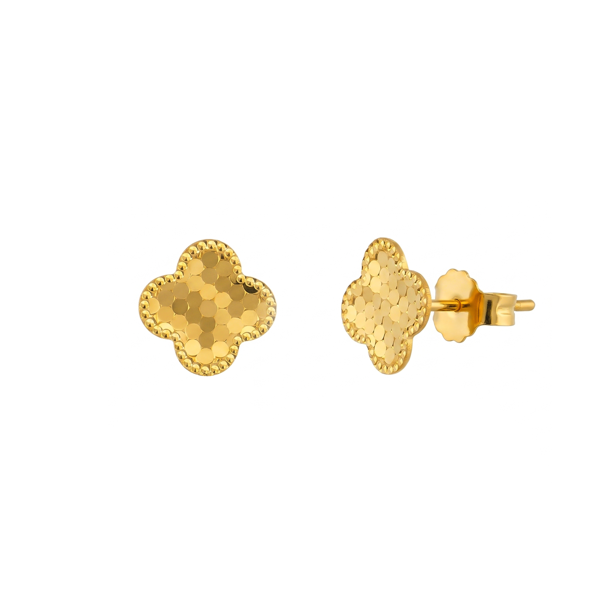 22K Gold 3D Clover Stud Earrings
