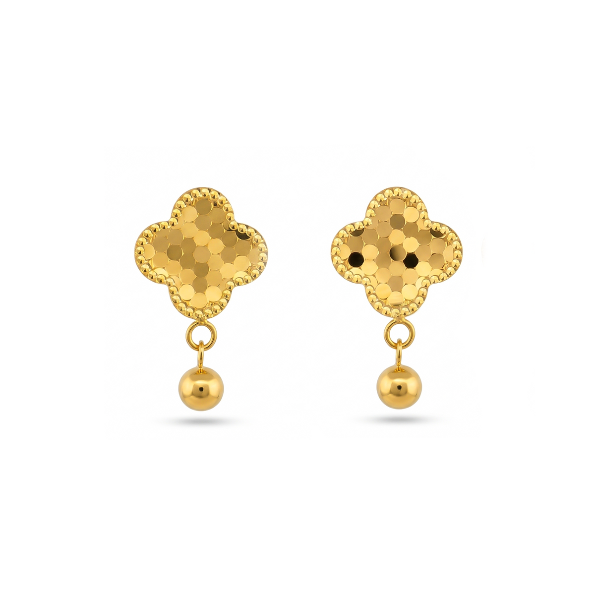 22K Gold 3D Clover Drop Earrings