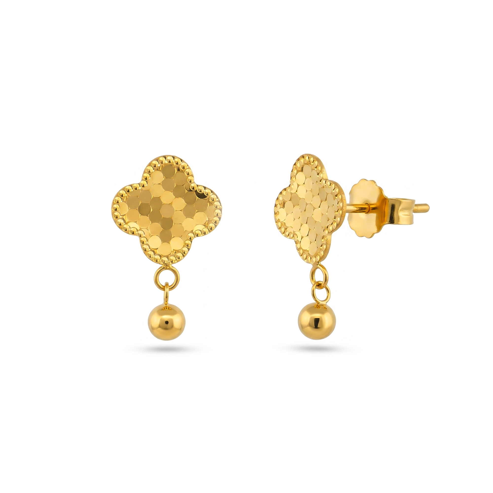22K Gold 3D Clover Drop Earrings