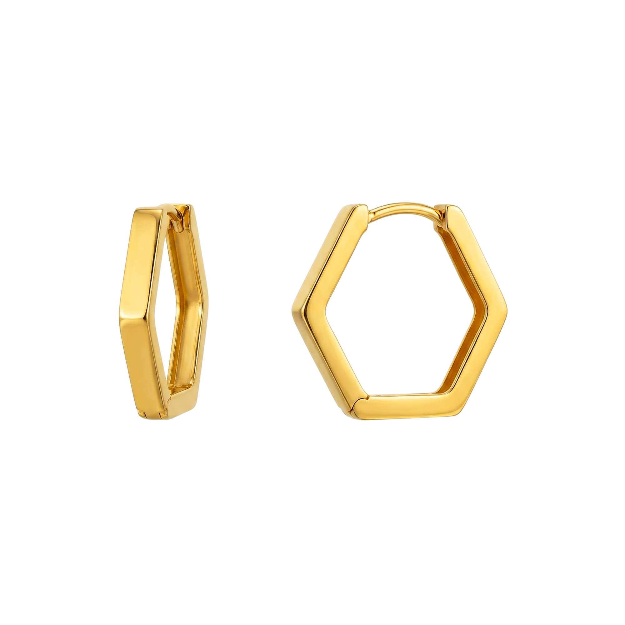 22K Gold Hexagonal Hoop Earrings
