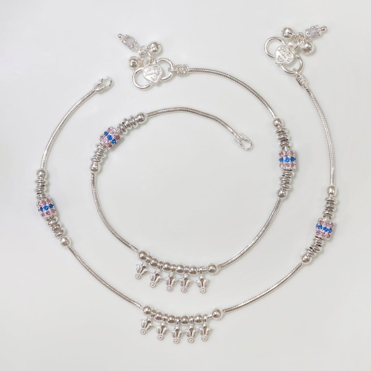Silver Blush & Sky Anklets