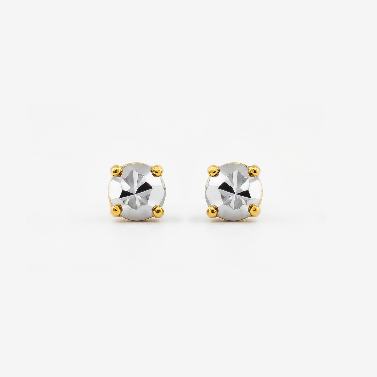 22K Gold Faceted Two-Tone Stud Earrings