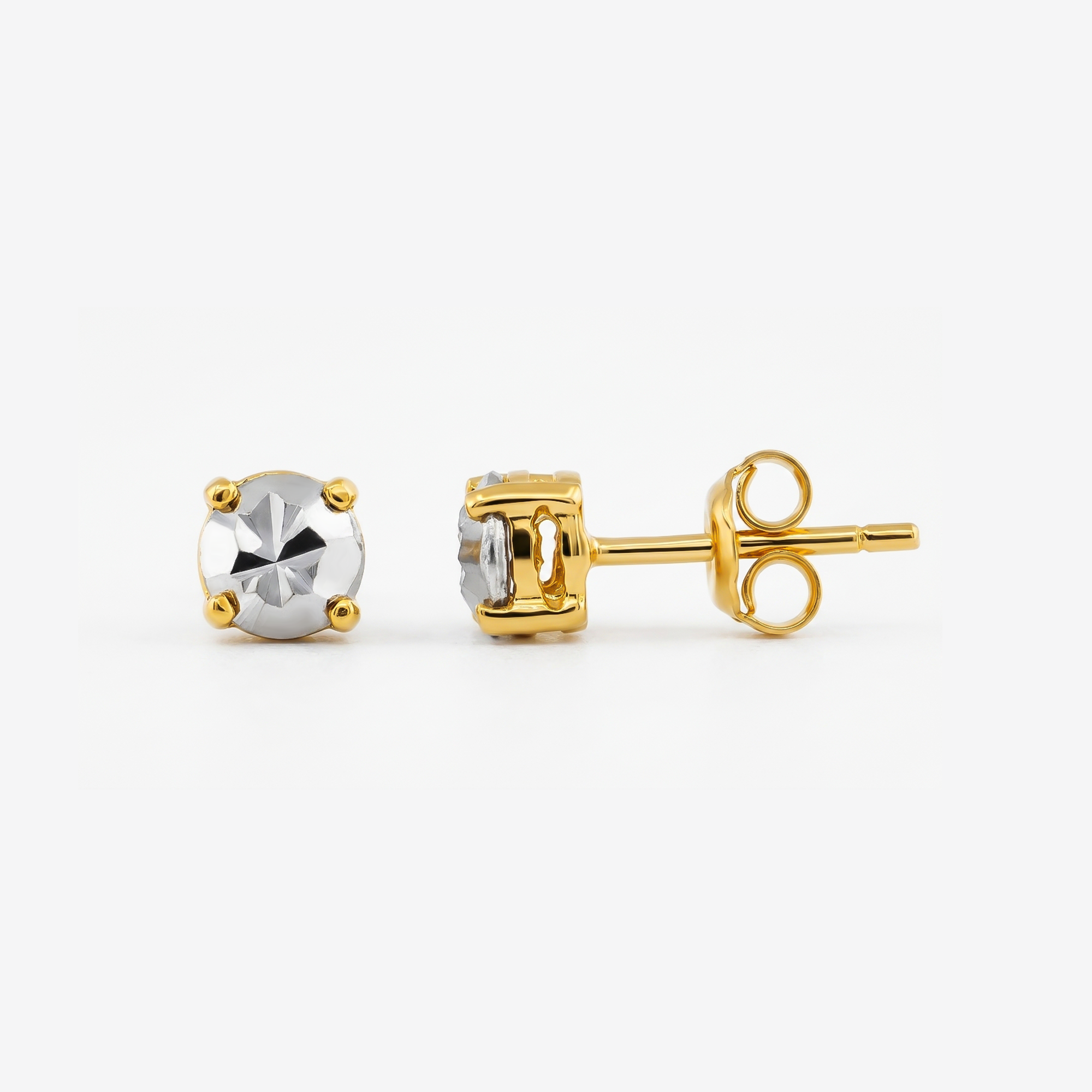 22K Gold Faceted Two-Tone Stud Earrings