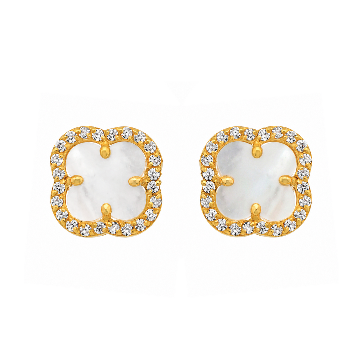 22K Gold Mother Of Pearl Clover Earrings