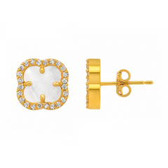 22K Gold Mother Of Pearl Clover Earrings
