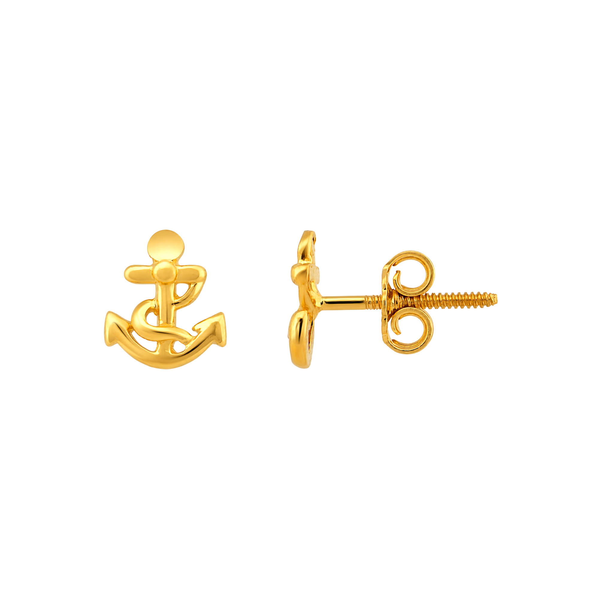 22K Gold Classic Anchor Stud Earrings