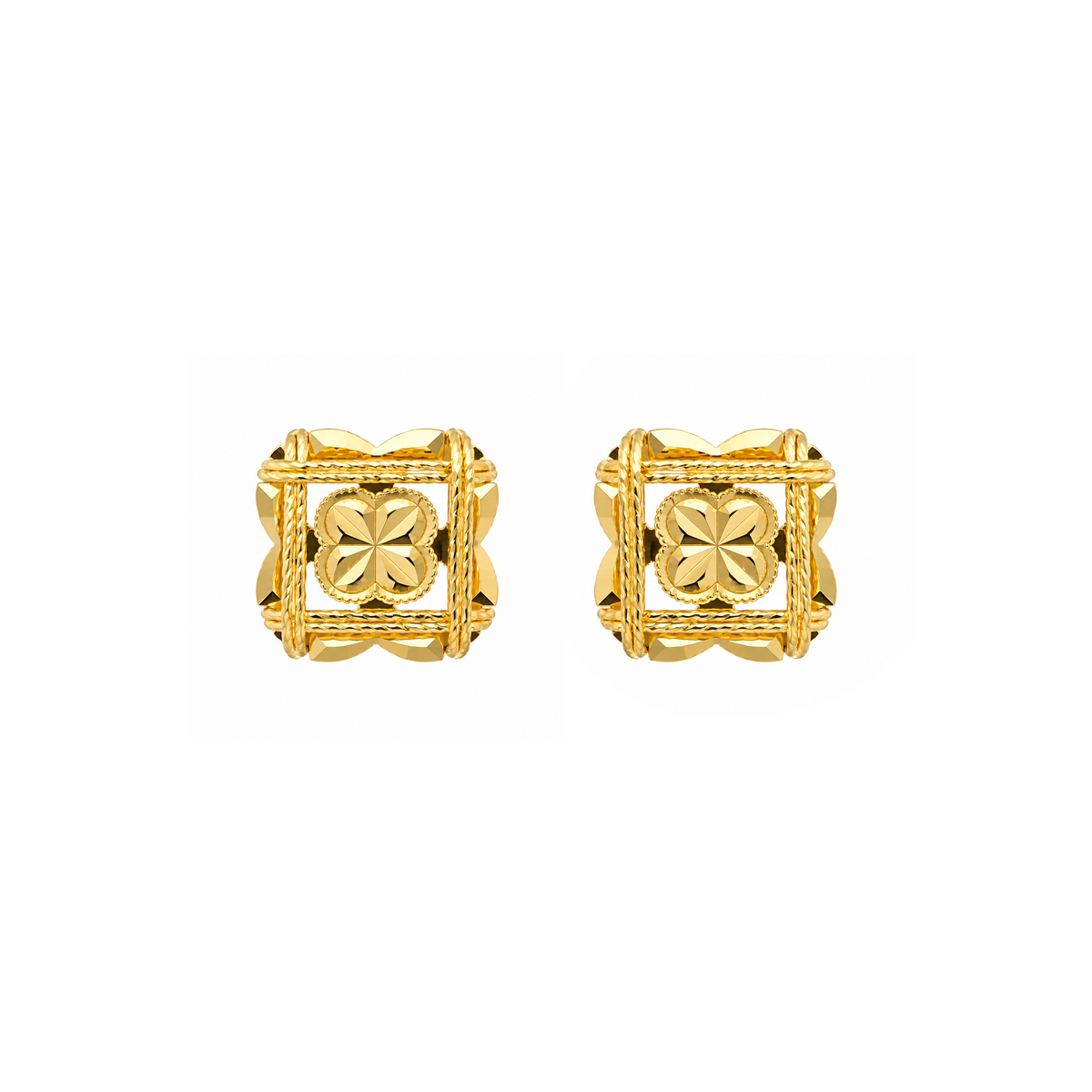 22K Gold Ornate Floral Stud Earrings