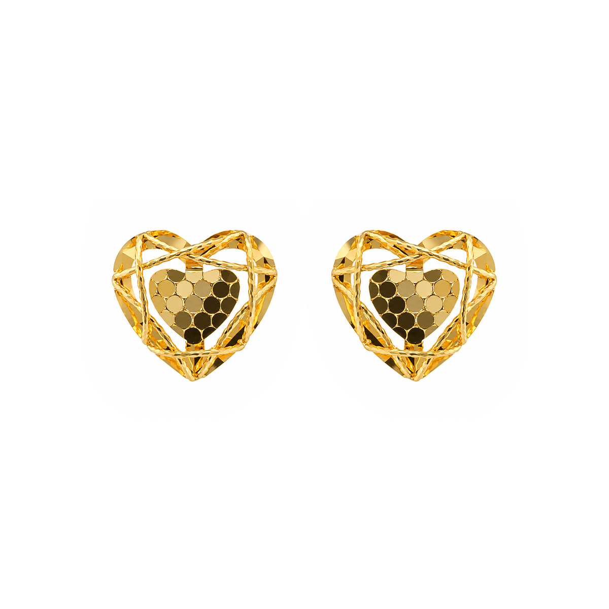 22K Gold Radiant Heart Stud Earrings
