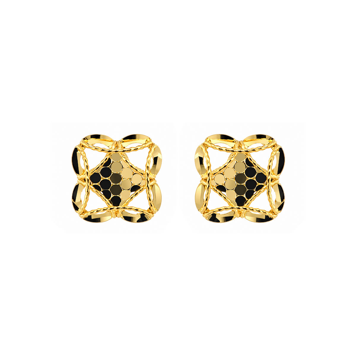 22K Gold Geometric Floral Stud Earrings
