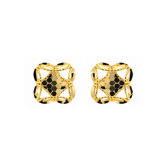22K Gold Geometric Floral Stud Earrings