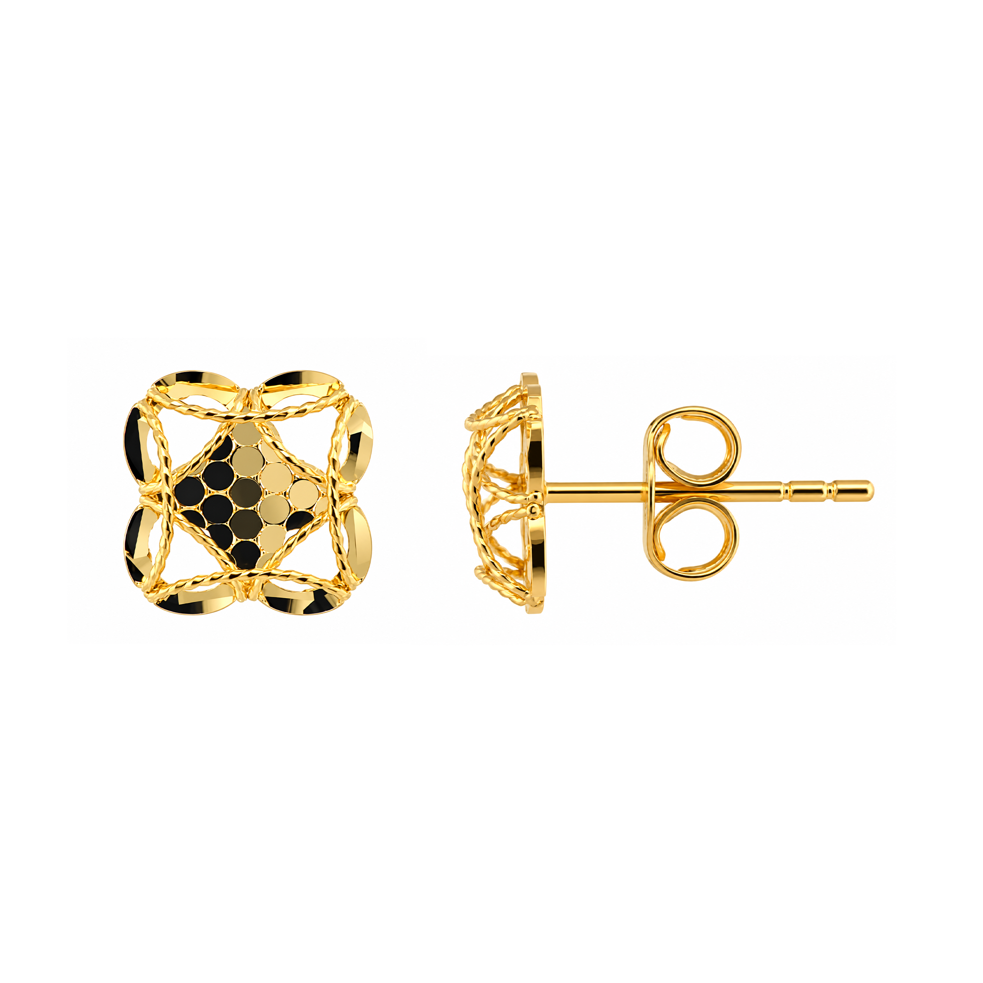 22K Gold Geometric Floral Stud Earrings