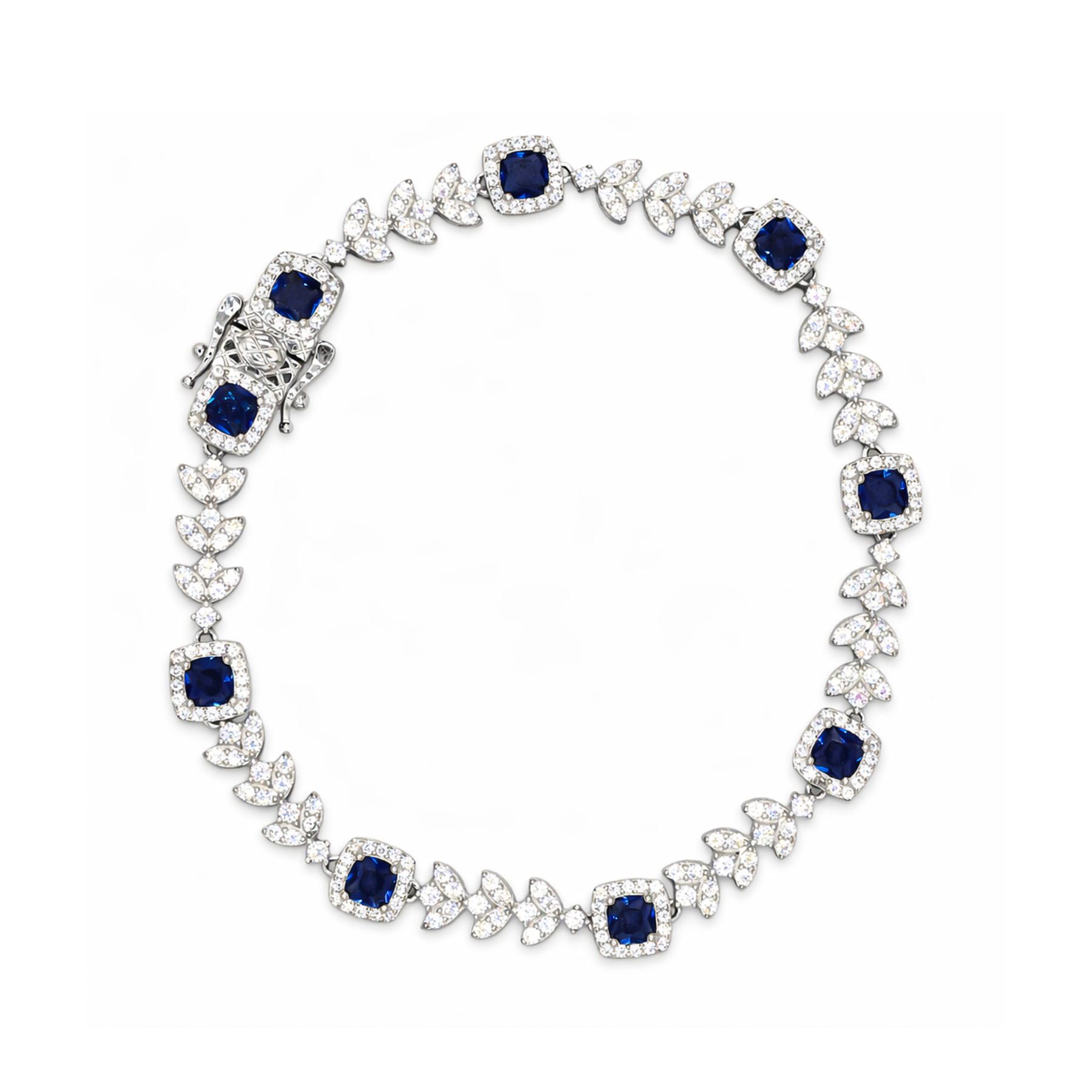 Silver Blue Floral Crystal Bracelet