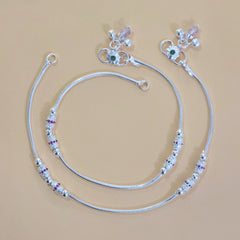 Silver Celeste Pink Stone Anklets