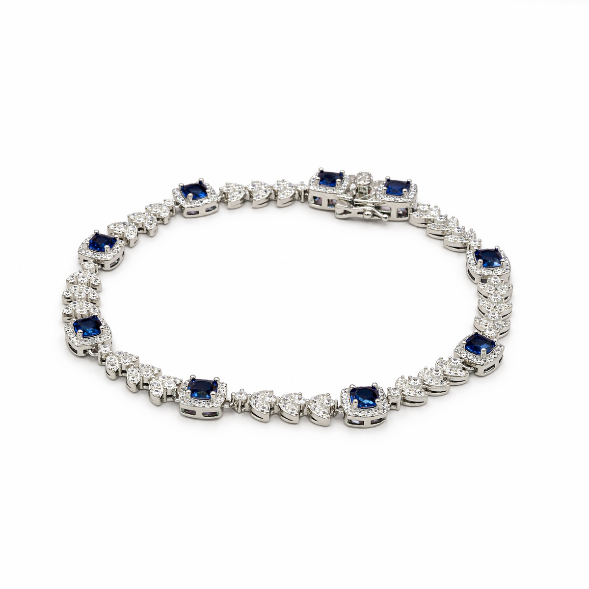 Silver Blue Floral Crystal Bracelet