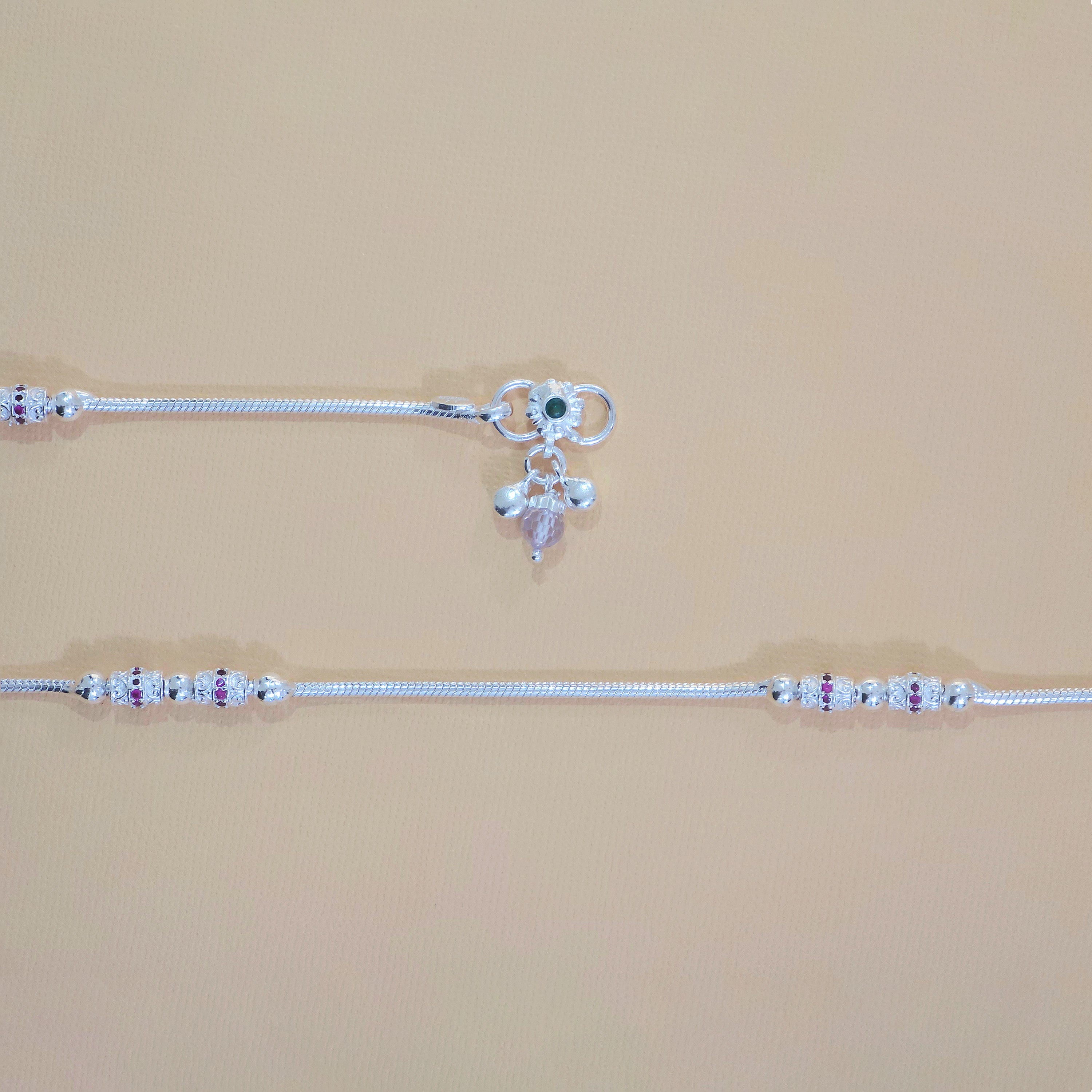 Silver Celeste Pink Stone Anklets