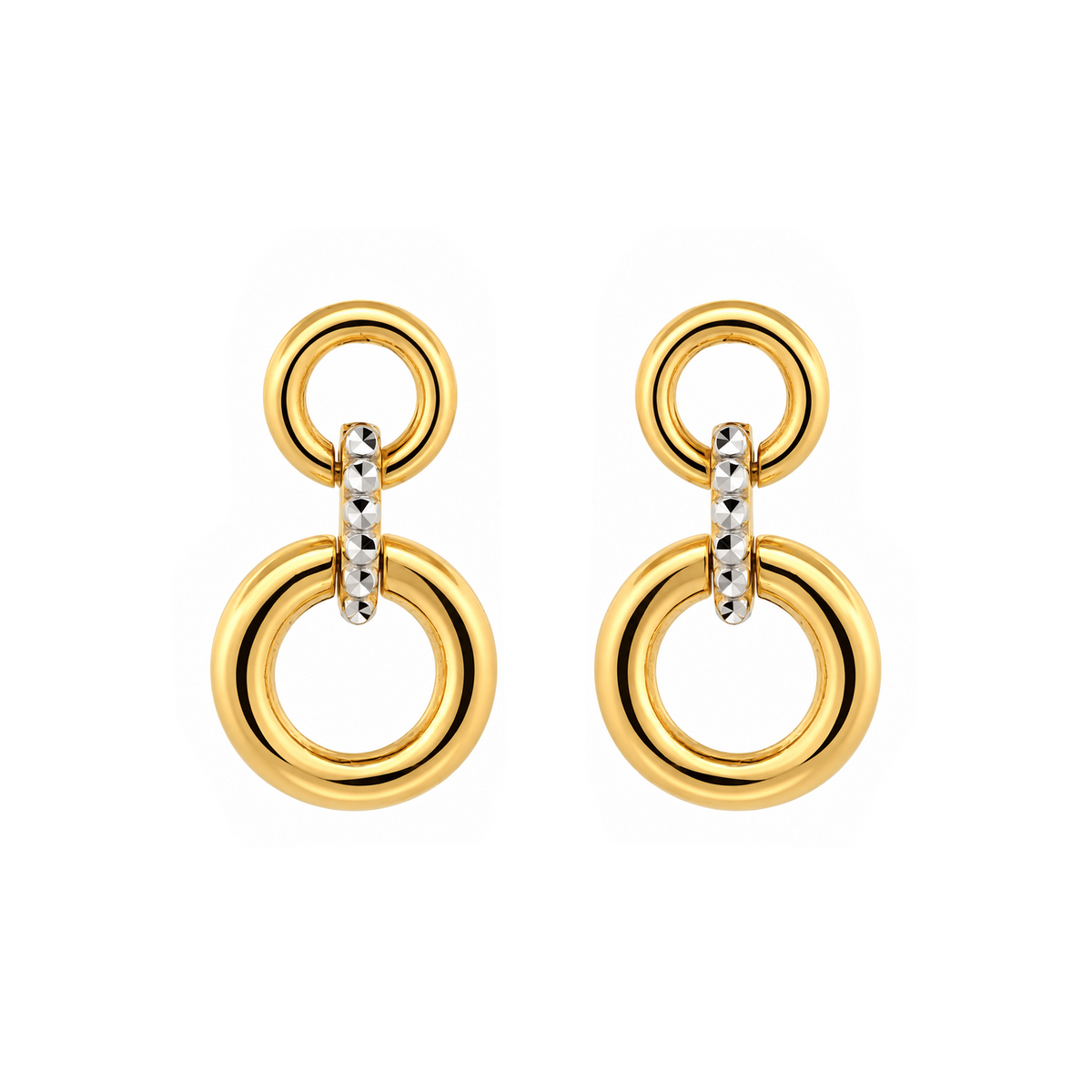 22K Gold Double Circle Drop Earrings