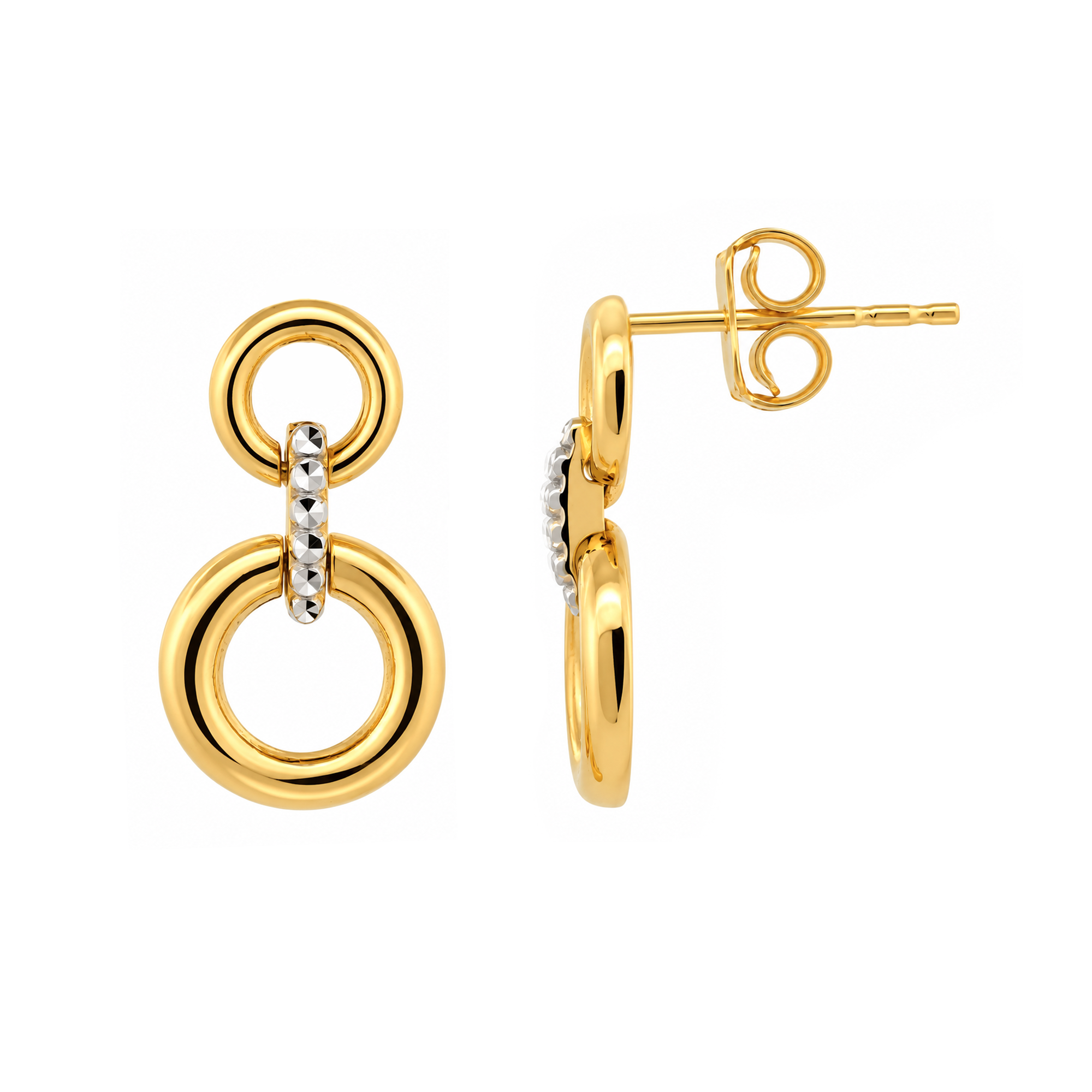 22K Gold Double Circle Drop Earrings