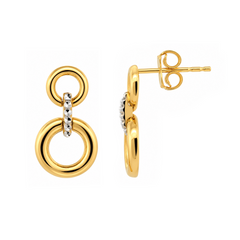 22K Gold Double Circle Drop Earrings