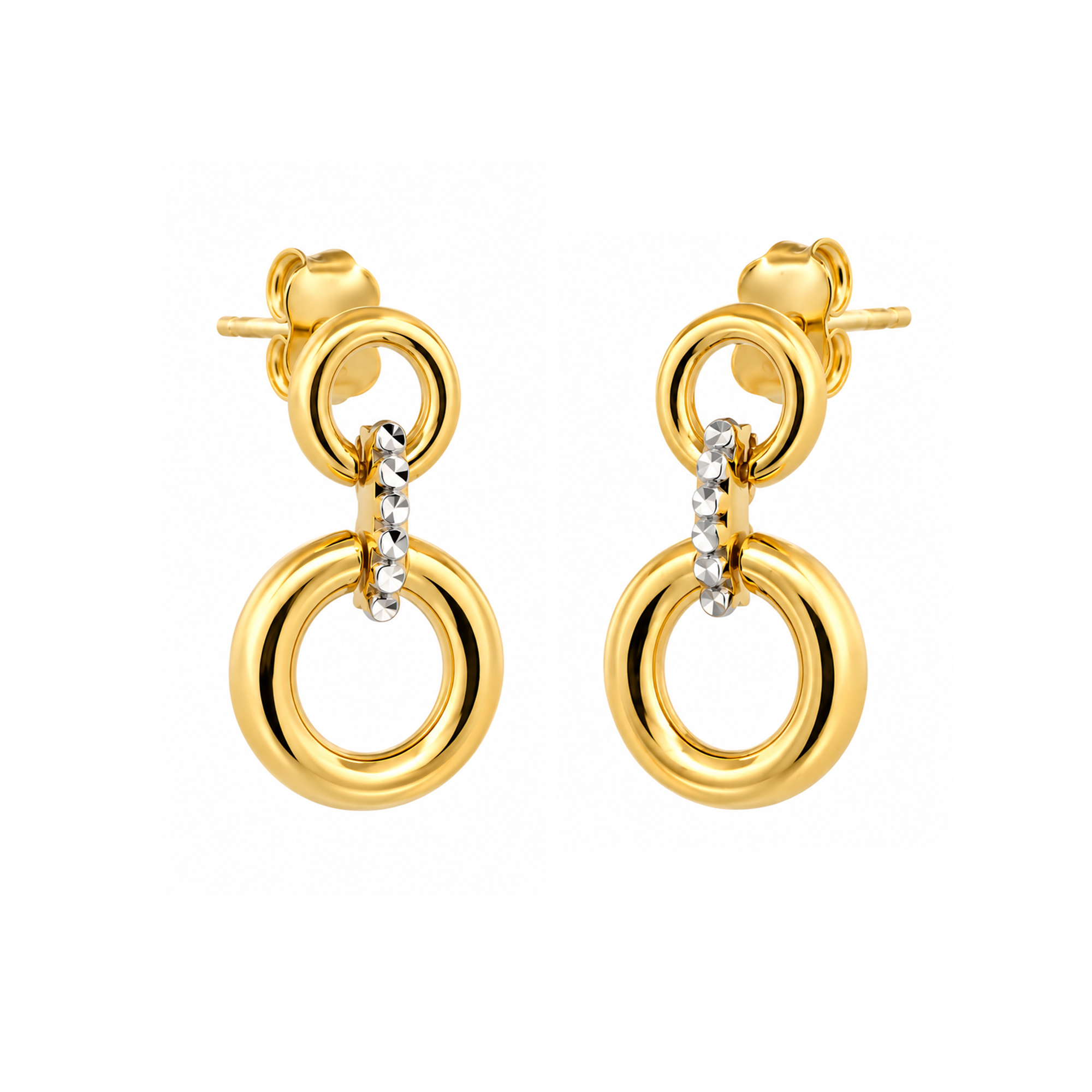 22K Gold Double Circle Drop Earrings