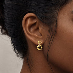 22K Gold Double Circle Drop Earrings