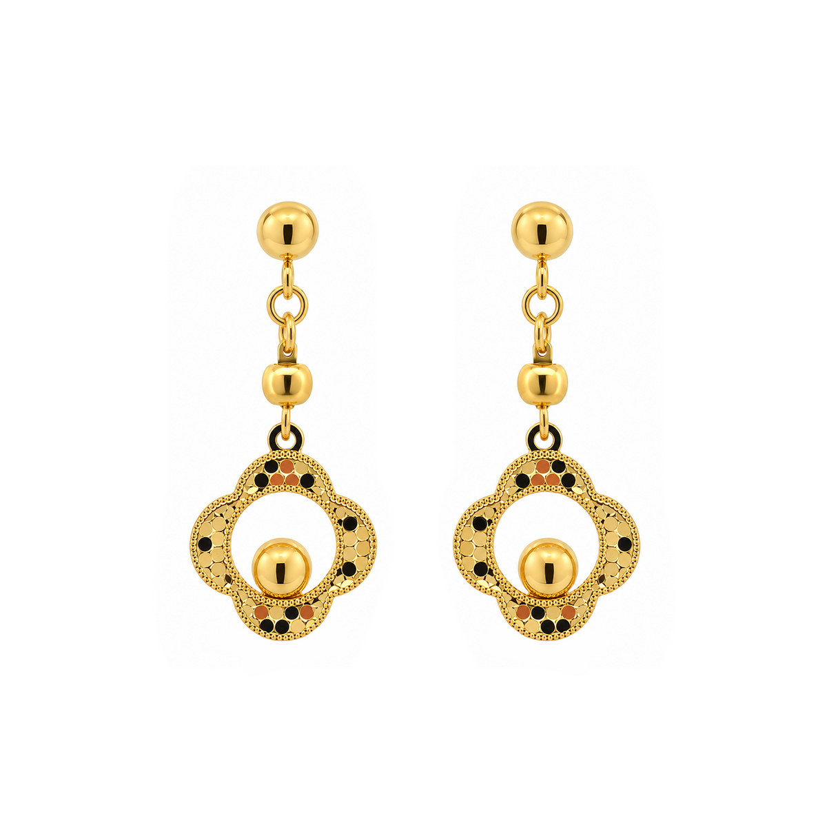 22K Gold Beaded Medallion Drop Earrings