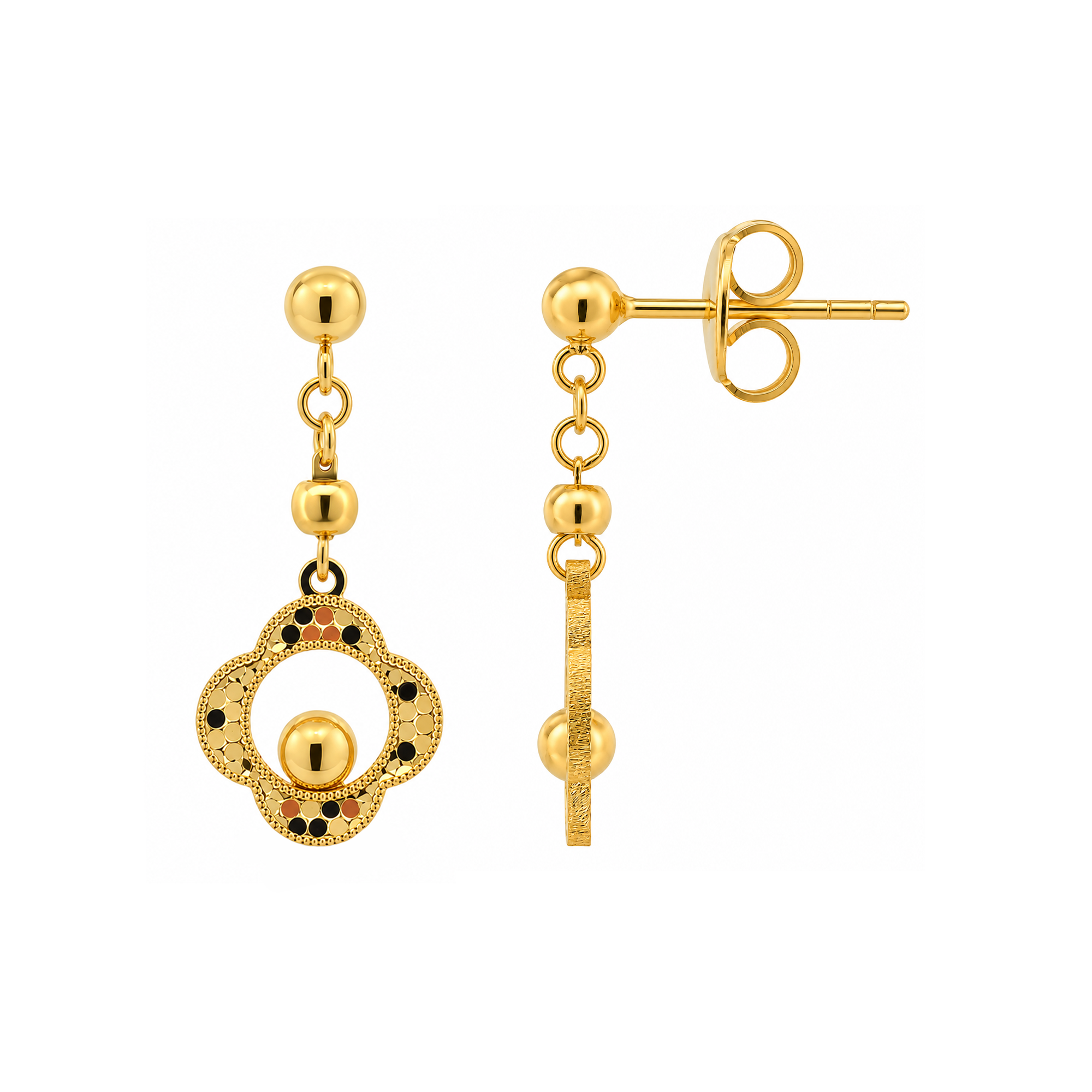 22K Gold Beaded Medallion Drop Earrings