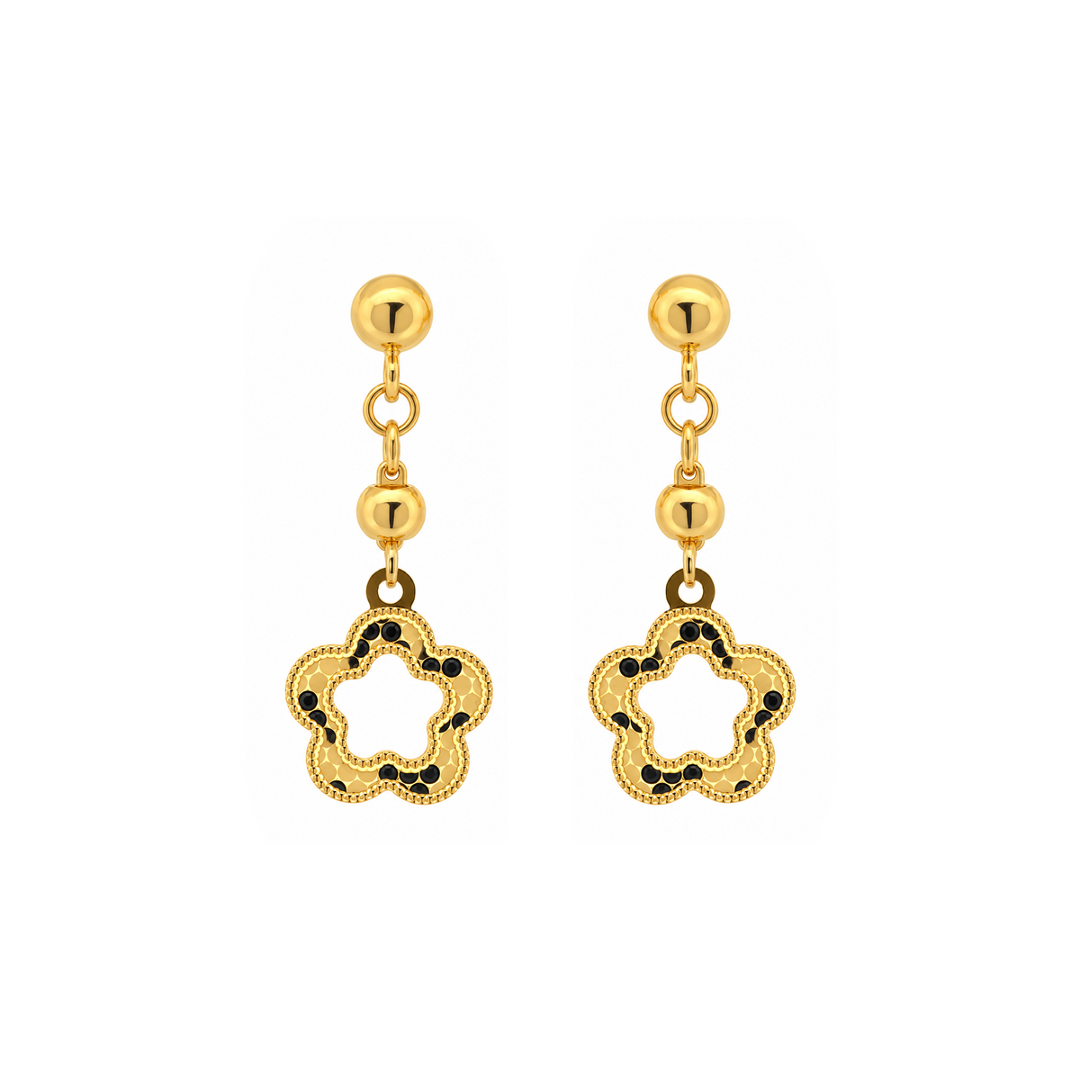 22K Gold Openwork Blossom Drop Earrings