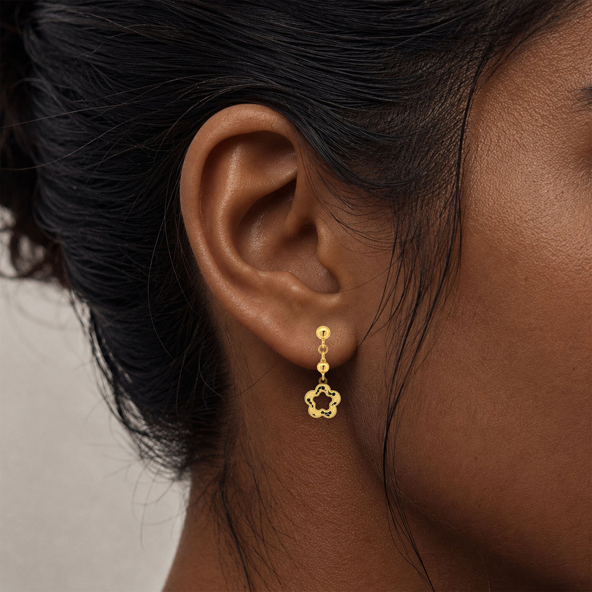 22K Gold Openwork Blossom Drop Earrings