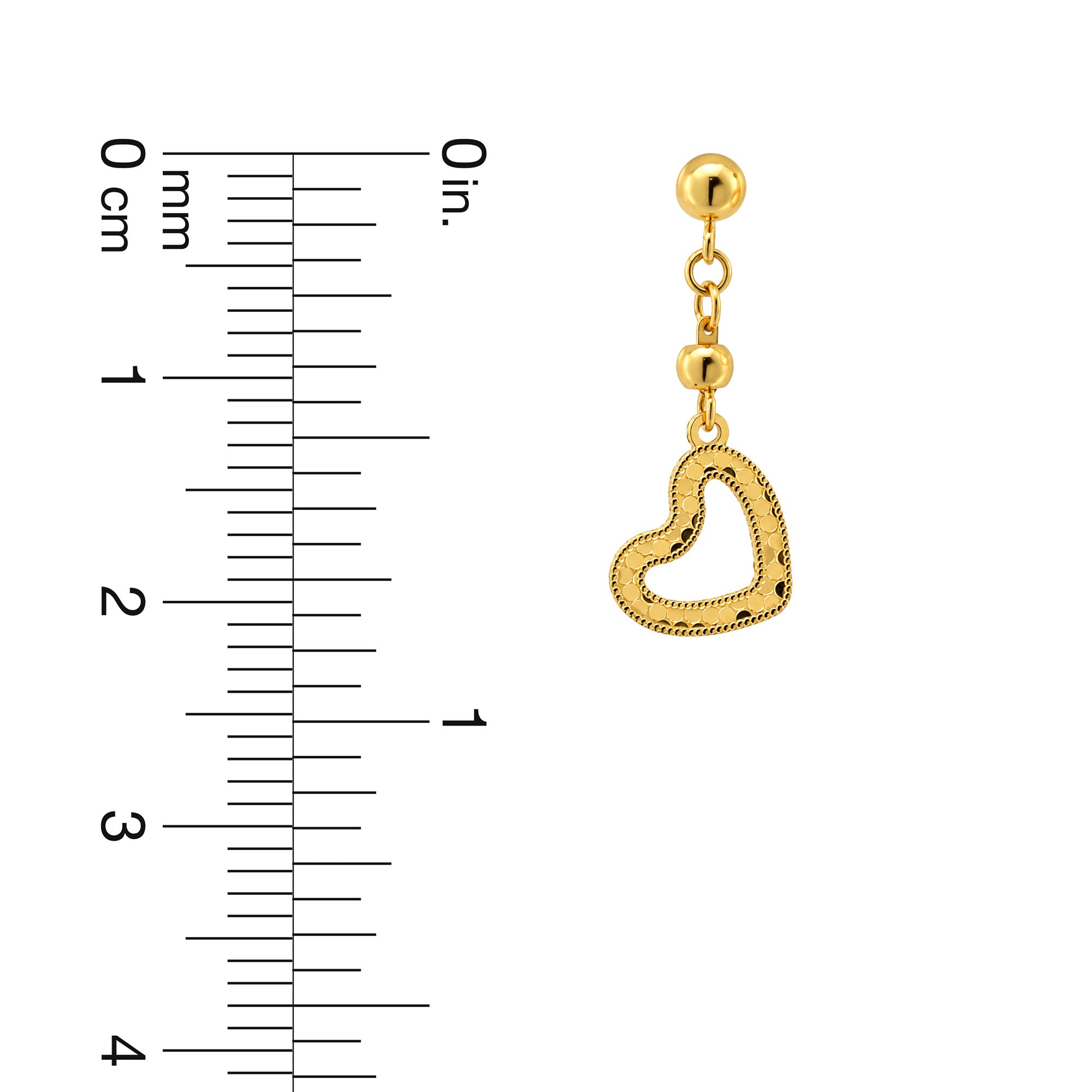 22K Gold Textured Heart Drop Earrings